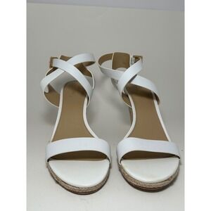 Michael Kors White Leather Espadrille Wedge Sandals Gold Buckle womens 9
